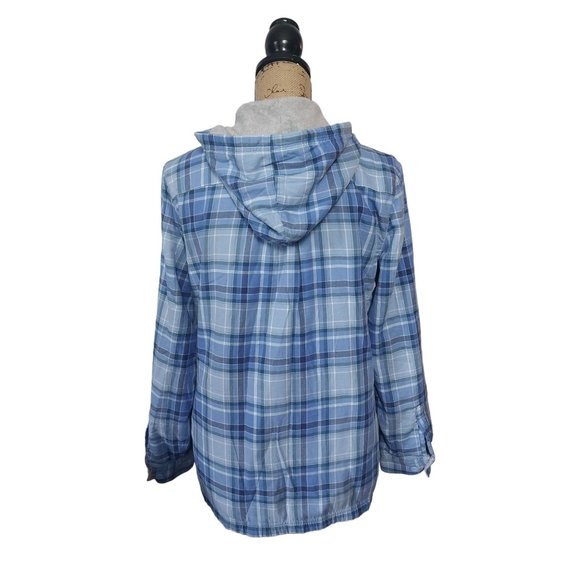 L.L.Bean Fleece-Lined Flannel Hoodie Bright Capri Plaid Women's Sz XS - Picture 3 of 13